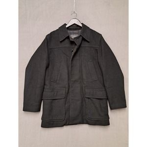 Express Pea Coat Men's Size Medium Wool Blend Full Zip Pockets Lined Hood Black